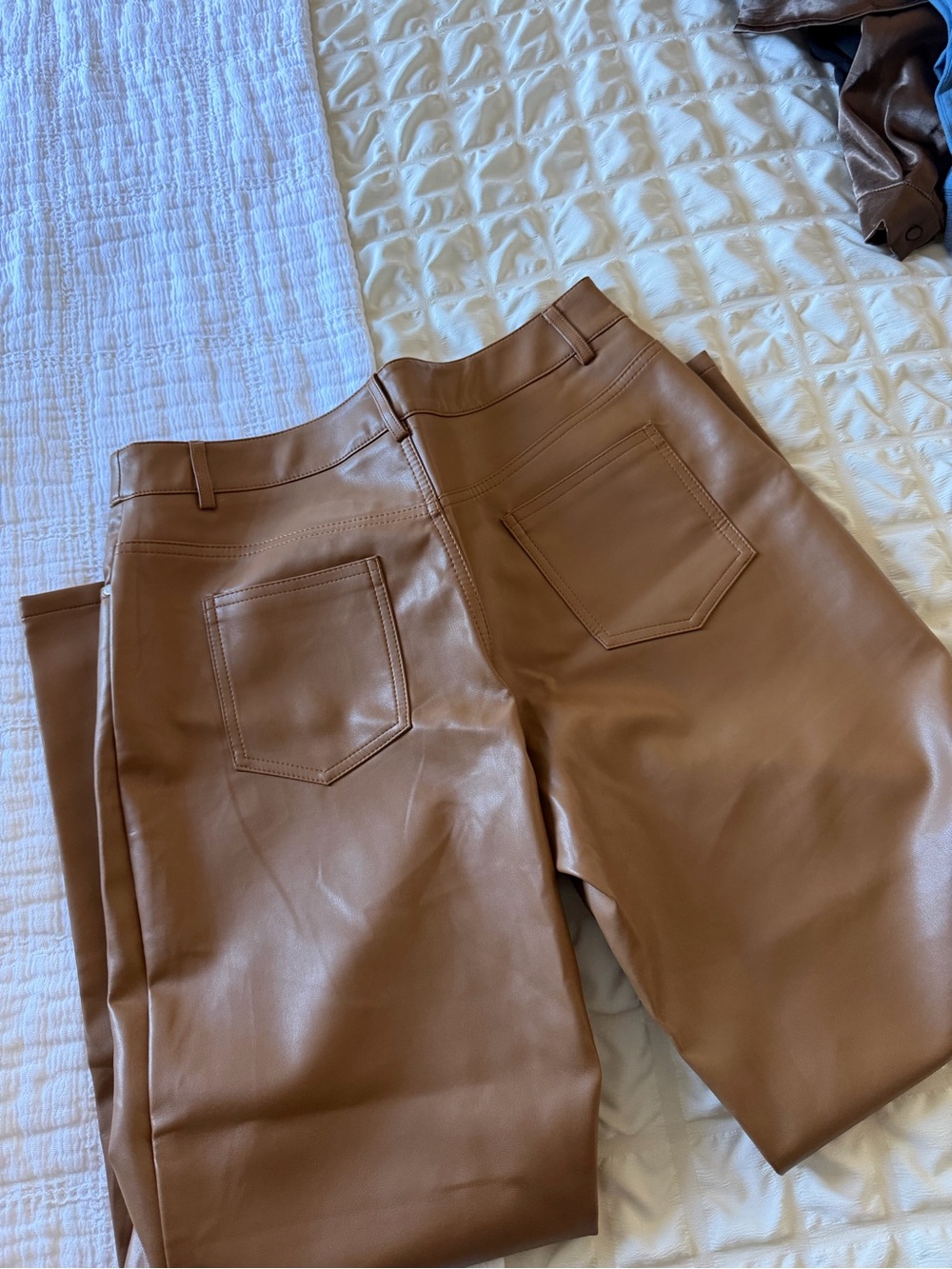Womens Faux Leather Pants in Brown